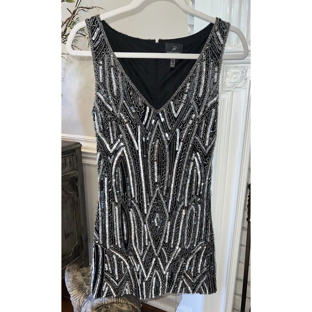 Adrianna Papell Beaded Dress Sz 0 Stunning Heavy Weight Crystal Chandelier Like